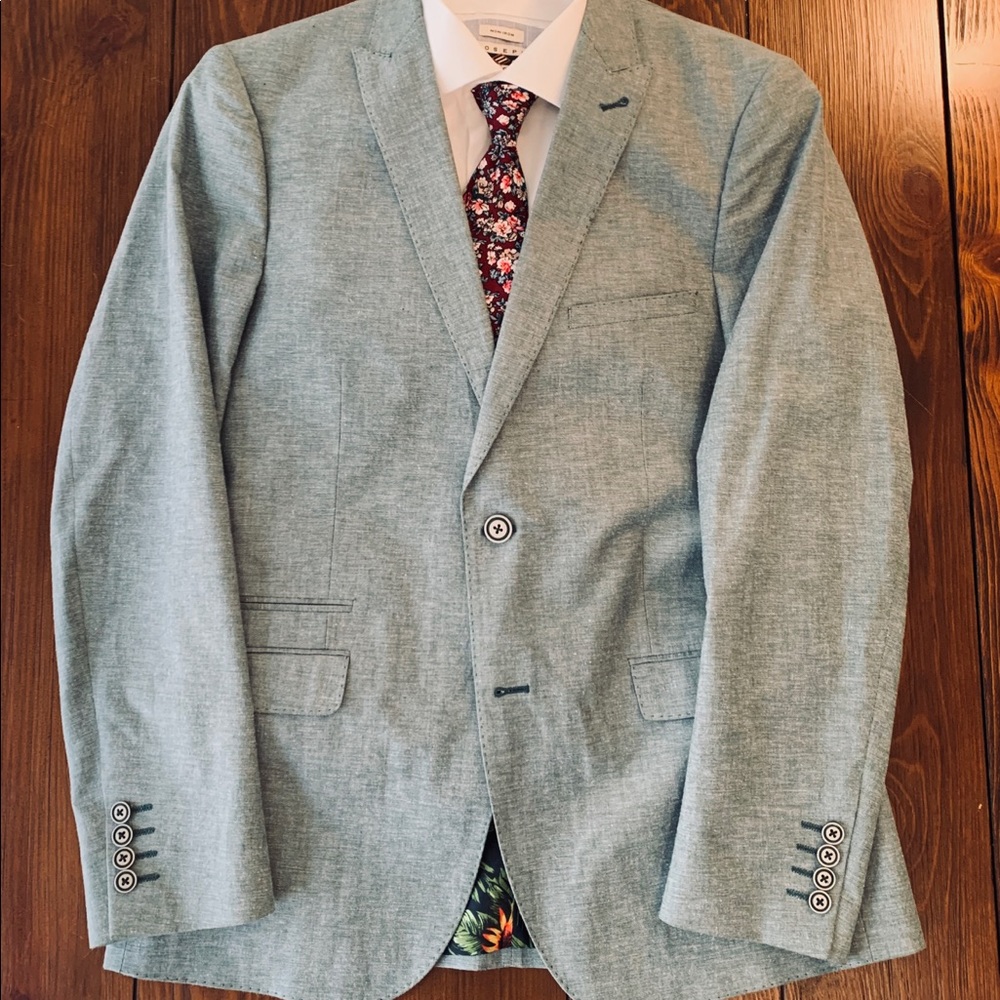 Olive Chambray Linen Blend Suit